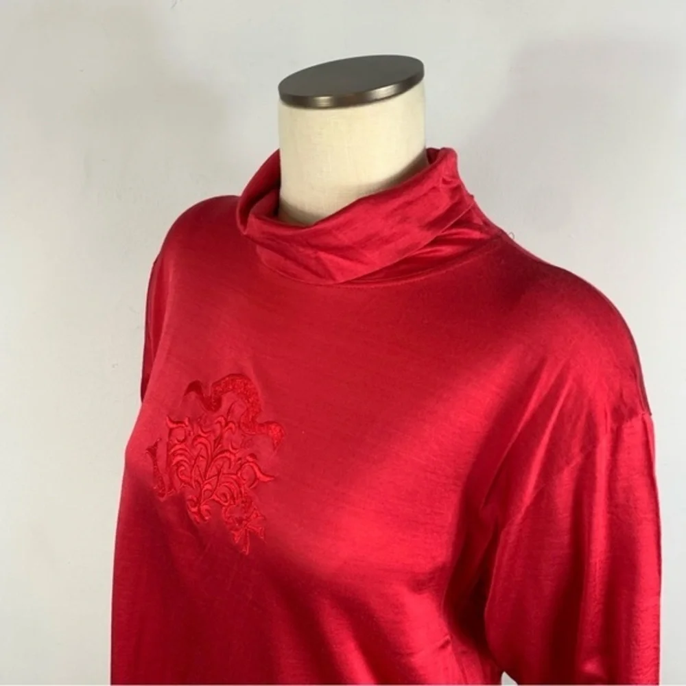 Vintage Efix Red Embroidered Turtleneck Layering T-Shirt Size 43 XL